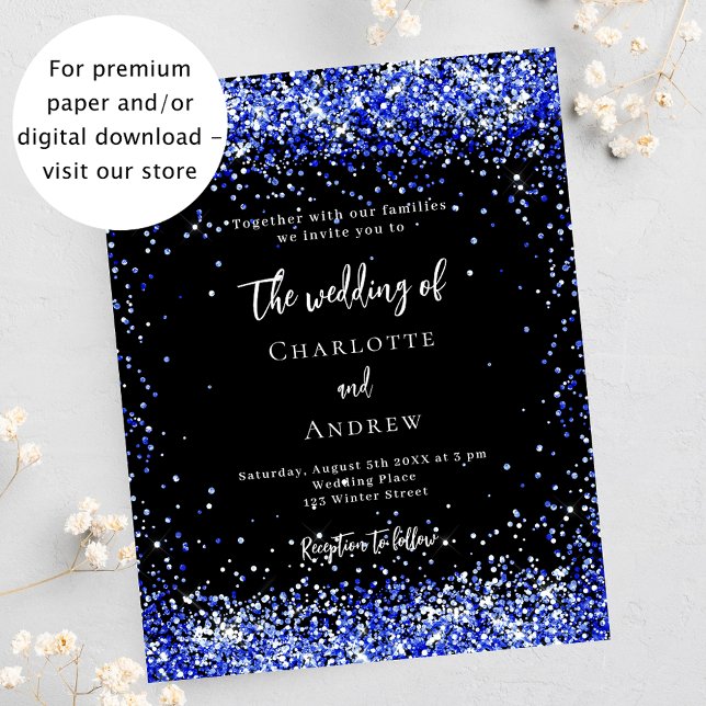Black royal blue budget wedding invitation flyer (Creator Uploaded)
