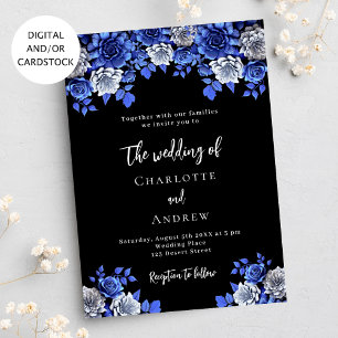 Black royal blue florals wedding invitation