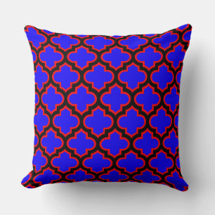 Black Royal Blue Red Quatrefoil Trellis Pillow