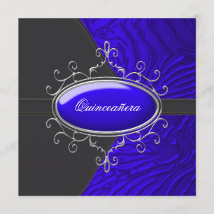 Black Royal Blue Zebra Quinceanera Invitation