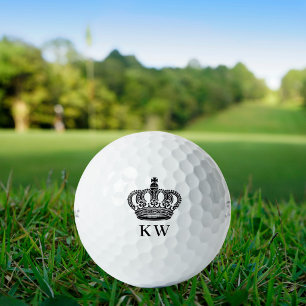 Black royal crown monogram initials golf balls