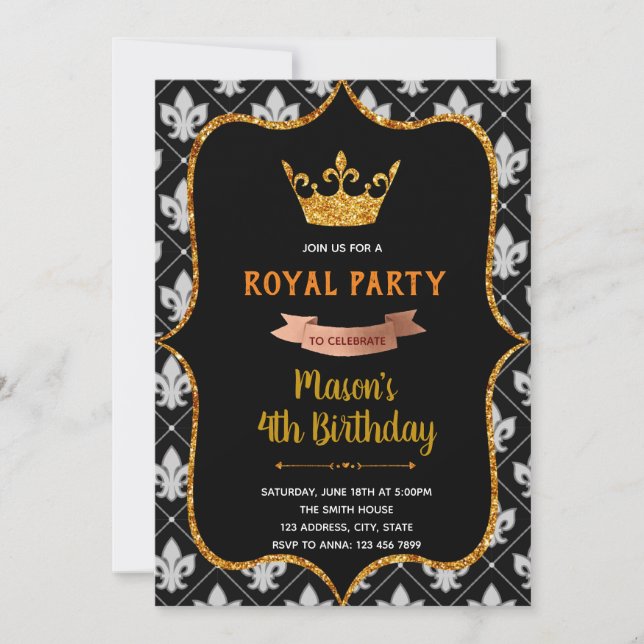 Black royal crown theme Invitation (Front)