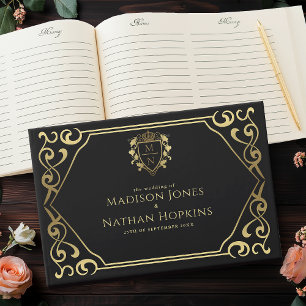 Black Royal Fantasy Monogram Wedding  Guest Book