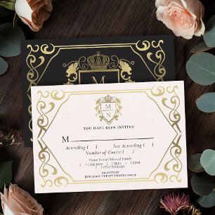 Black Royal Fantasy Monogram Wedding RSVP Enclosure Card