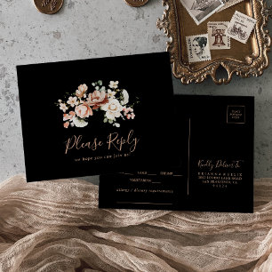 Black Royal Floral Menu Choice RSVP Postcard