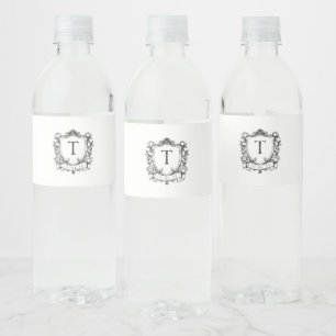 Black Royal Garden Monogram Crest Water Bottle Label