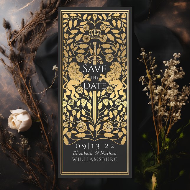 Black Royal Lion Mediaeval Gold Wedding Invitation (Creator Uploaded)