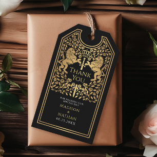 Black Royal Lion Mediaeval Sword Wedding Thank You Gift Tags