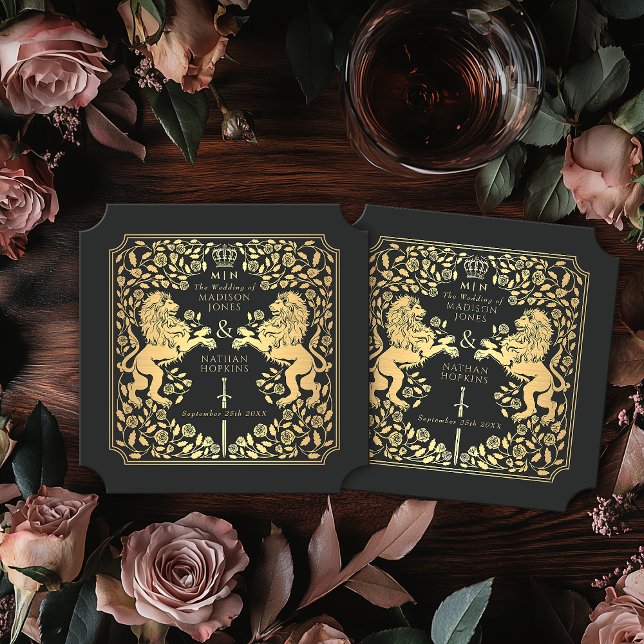 Black Royal Lion Mediaeval Sword Wedding Ticket Paper Coaster (Creator Uploaded)