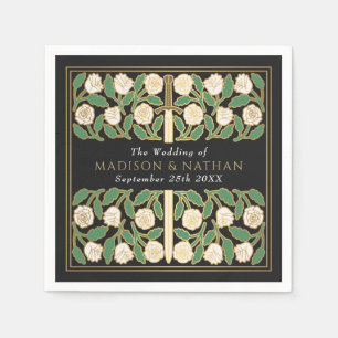 Black Royal Mediaeval Gold Floral Sword Wedding Napkin