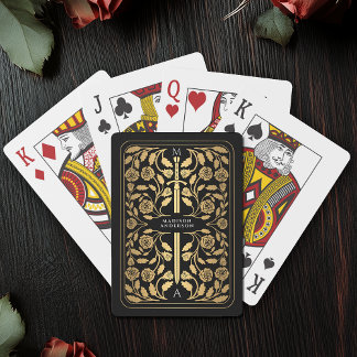 Black Royal Mediaeval Gold Sword Monogram Playing Cards