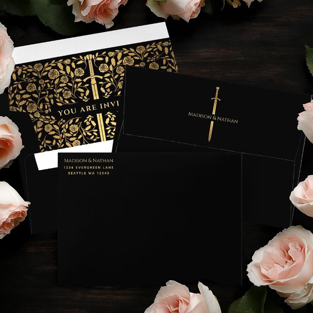 Black Royal Mediaeval Gold Sword Wedding Envelope (Creator Uploaded)