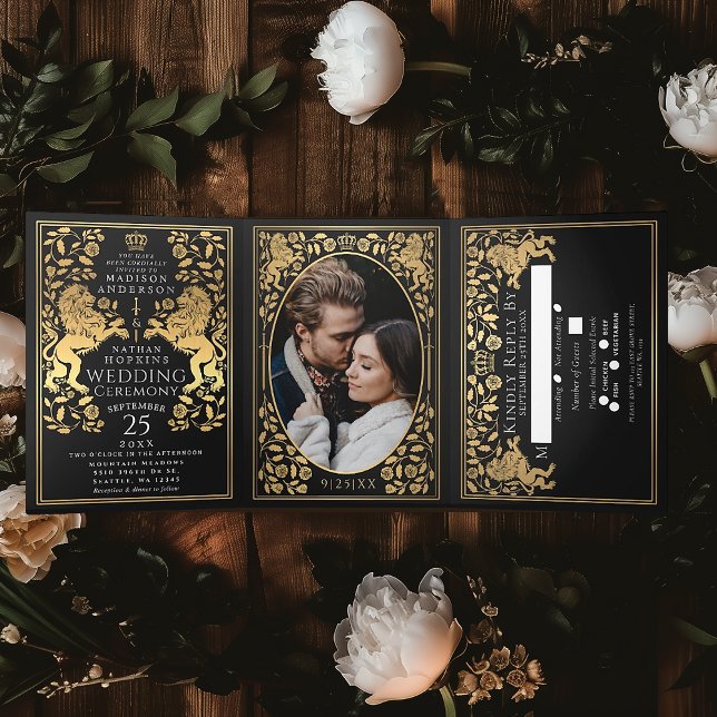Black Royal Mediaeval Lion Wedding Tri-Fold (Creator Uploaded)