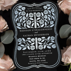 Black Royal Mediaeval Silver Sword Wedding Invitation