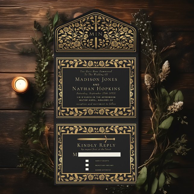 Black Royal Mediaeval Sword Wedding  All In One Invitation (Creator Uploaded)