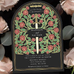 Black Royal Mediaeval Sword Wedding Arch Invitation<br><div class="desc">Set the tone for your mediaeval fantasy wedding with a bold arch invitation design—a grand sword surrounded by florals, and gold accents against a black background. Perfect for couples dreaming of an epic, romantic celebration. Make your love story legendary from the very first glance! NOTE: the gold featured in this...</div>