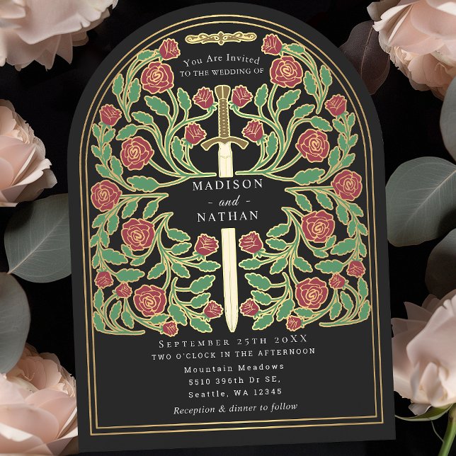 Black Royal Mediaeval Sword Wedding Arch Invitation (Creator Uploaded)