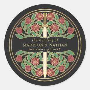 Black Royal Mediaeval Sword Wedding Classic Round Sticker