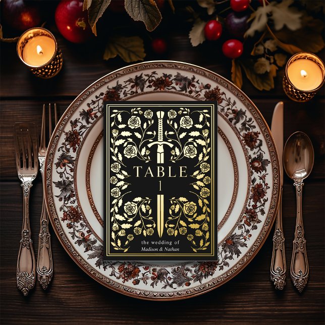Black Royal Mediaeval Sword Wedding Table Card (Creator Uploaded)