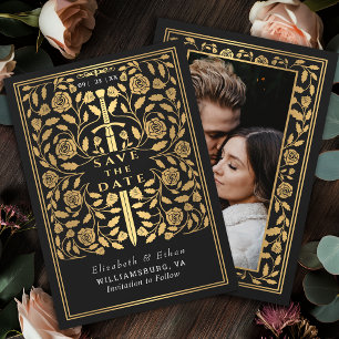 Black Royal Medieval Sword Wedding Photo Save The Date