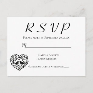 Black RSVP Lovebirds Wedding Floral Heart Invitation Postcard