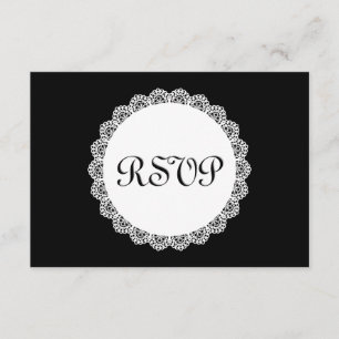 Black RSVP Round Lace Vintage Damask Wedding 2 Card