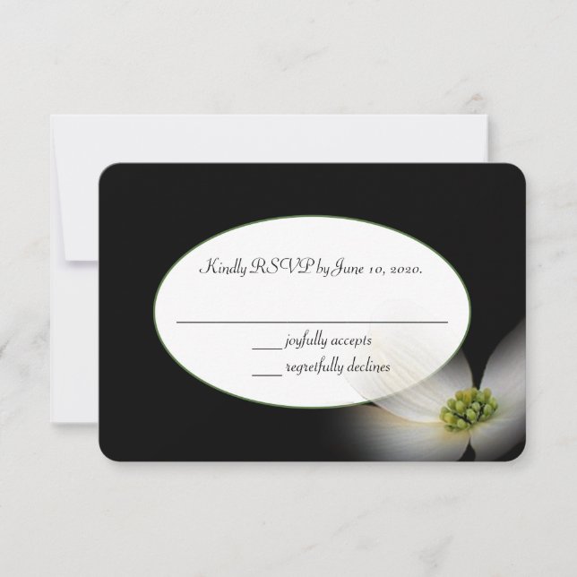 black RSVP with flower Card (Front)