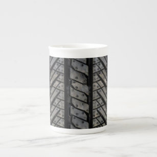 Black Rubber Tire Thread Texture Design Bone China Mug