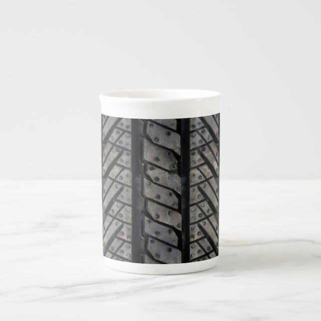 Black Rubber Tire Thread Texture Design Bone China Mug (Front)