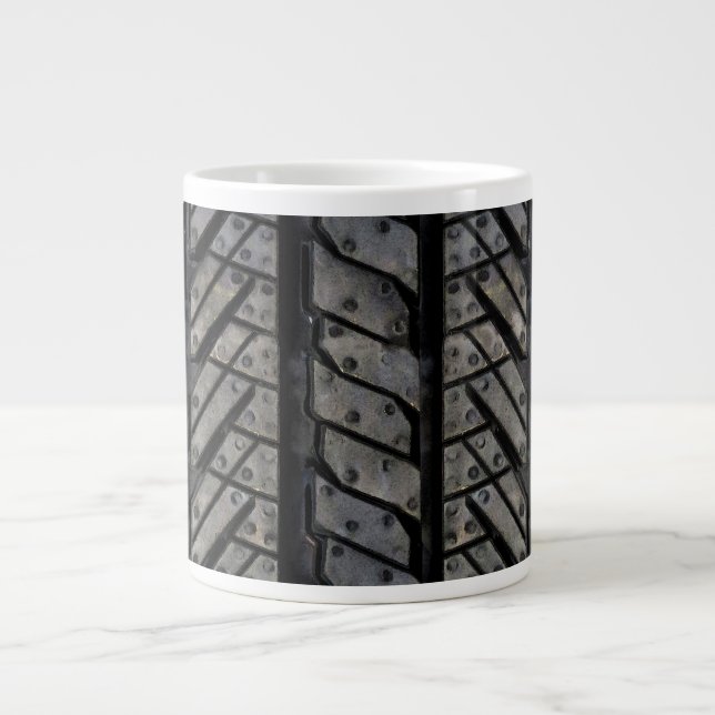 Black Rubber Tire Thread Texture Design Large Coffee Mug (Front)