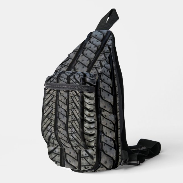 Black Rubber Tire Thread Texture Design Sling Bag (Right Corner)