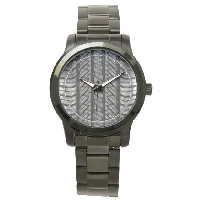 Black Rubber Tire Thread Texture Design Watch (Front)