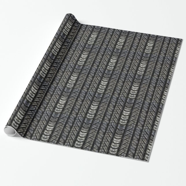 Black Rubber Tire Thread Texture Design Wrapping Paper (Unrolled)