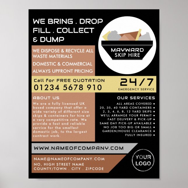 Black Rubbish Skip, Skip/Dumpster Company Poster (Front)