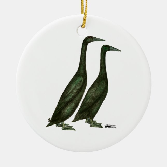Black Runner Ducks Ceramic Tree Decoration (Front)