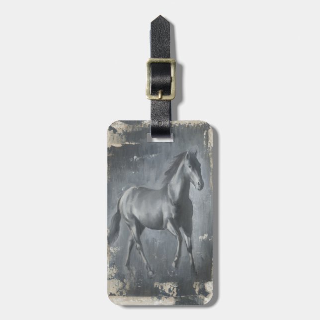 Black Running Stallion Luggage Tag (Front Vertical)