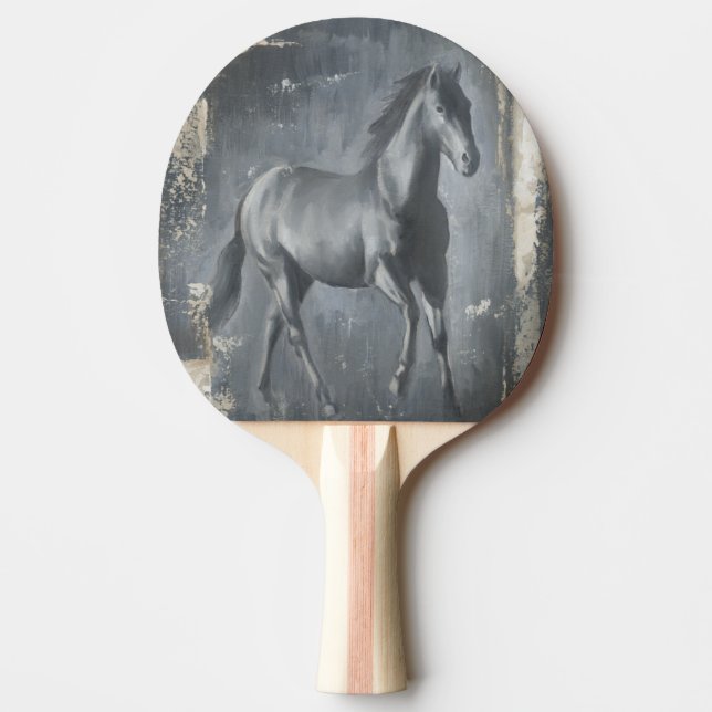Black Running Stallion Ping Pong Paddle (Front)