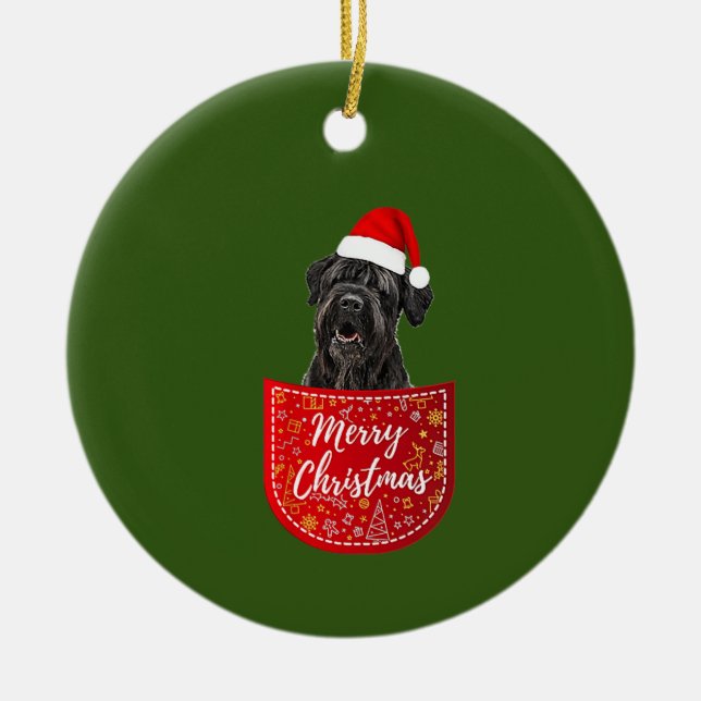 Black Russian Terrier Christmas Dog In Your Pocket Ceramic Ornament (Front)