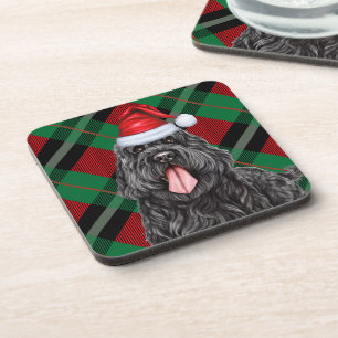 Black Russian Terrier Dog Holiday Green Plaid Coaster