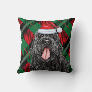 Black Russian Terrier Dog Holiday Plaid Christmas Cushion