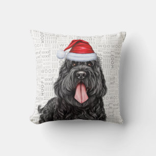 Black Russian Terrier Dog Watercolor Christmas Cushion