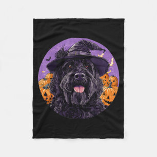 Black Russian Terrier Dog Whitch Hat Halloween Fleece Blanket