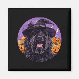 Black Russian Terrier Dog Whitch Hat Halloween Magnet