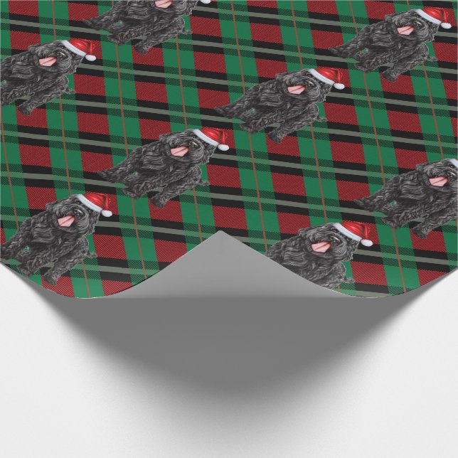 Black Russian Terrier Holiday Plaid Christmas Wrapping Paper (Corner)