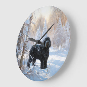 Black Russian Terrier Let It Snow Christmas Large Clock