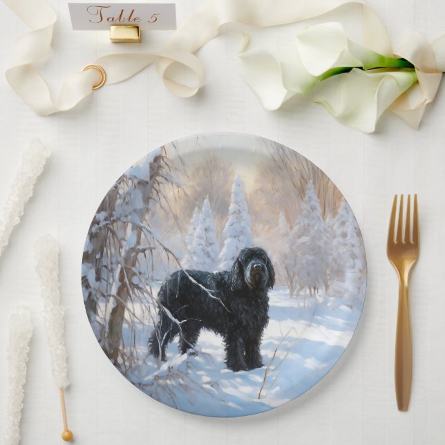 Black Russian Terrier Let It Snow Christmas  Paper Plate (Wedding)