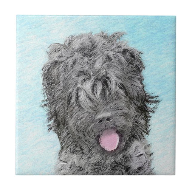 Black Russian Terrier Painting - Cute Original Dog Ceramic Tile (Front)