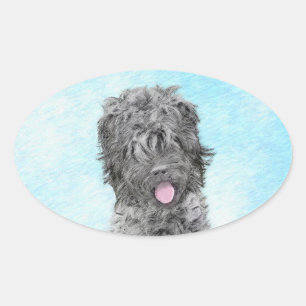 Black Russian Terrier Painting - Cute Original Dog Oval Sticker