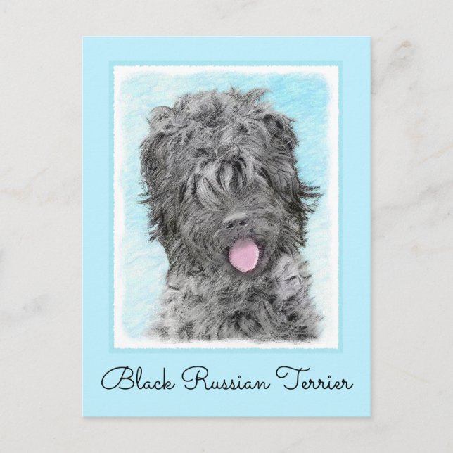 Black Russian Terrier Painting - Cute Original Dog Postcard (Front)