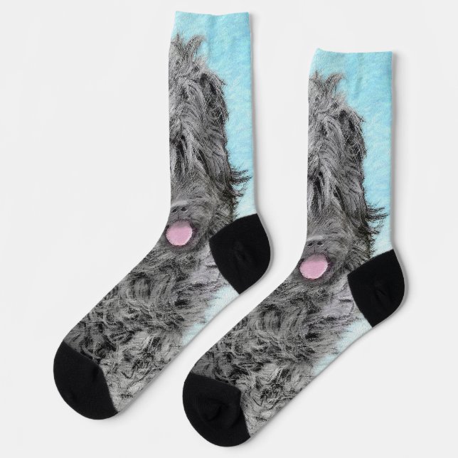 Black Russian Terrier Painting - Cute Original Dog Socks (Left)
